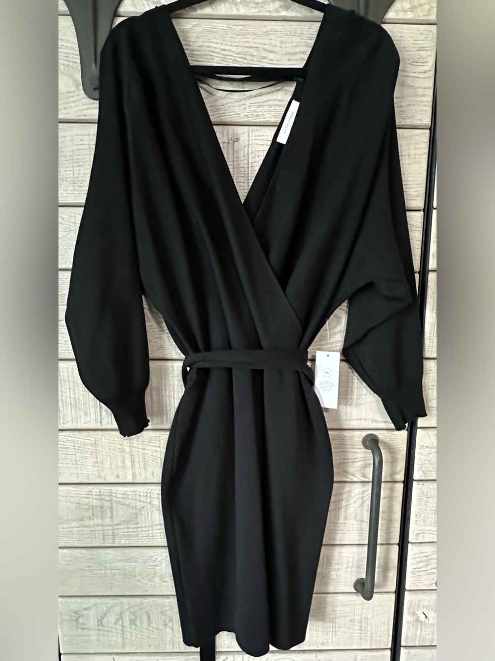 NWT Madison Grey Black Wrap Belted Women’s Sweater Dress XL